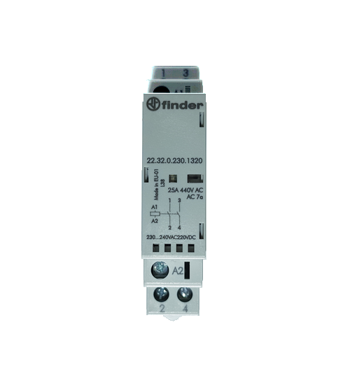 Модульный контактор; 2NO 25А; контакты AgNi; катушка 230В АС/DC; мех.индикатор + LED