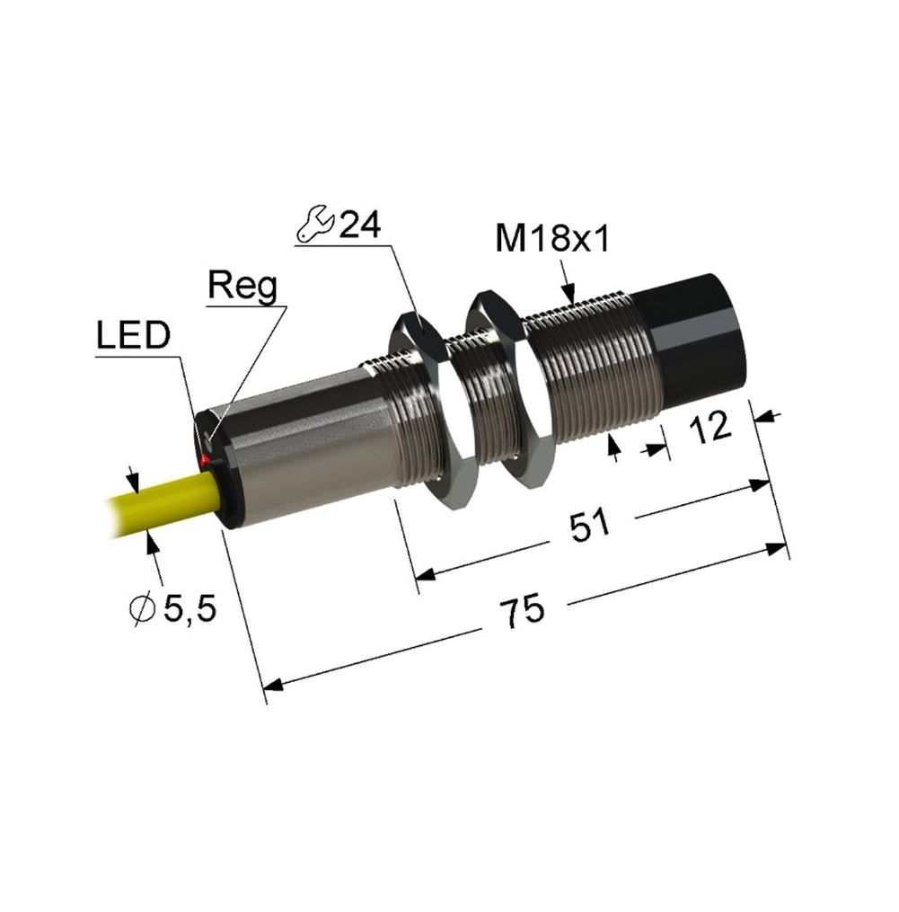 Емкостной датчик PS1-18M75-15N51-K (PNP.NO+NC)